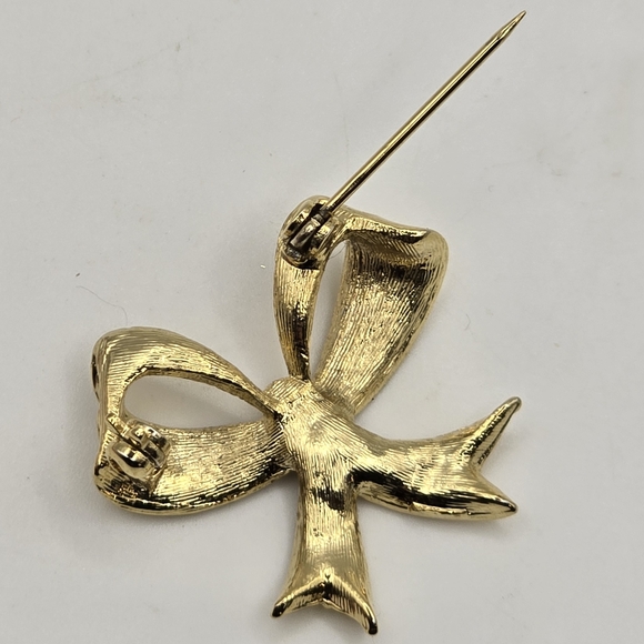 Vintage Bow Brooch Pin Scarf Pin Retro Gold Tone - Picture 3 of 7